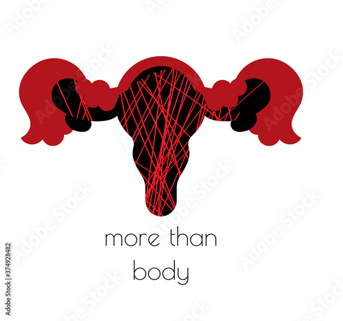 Women health concept clipart. The womb is larger than the body. Women health along with emotions. Vector.