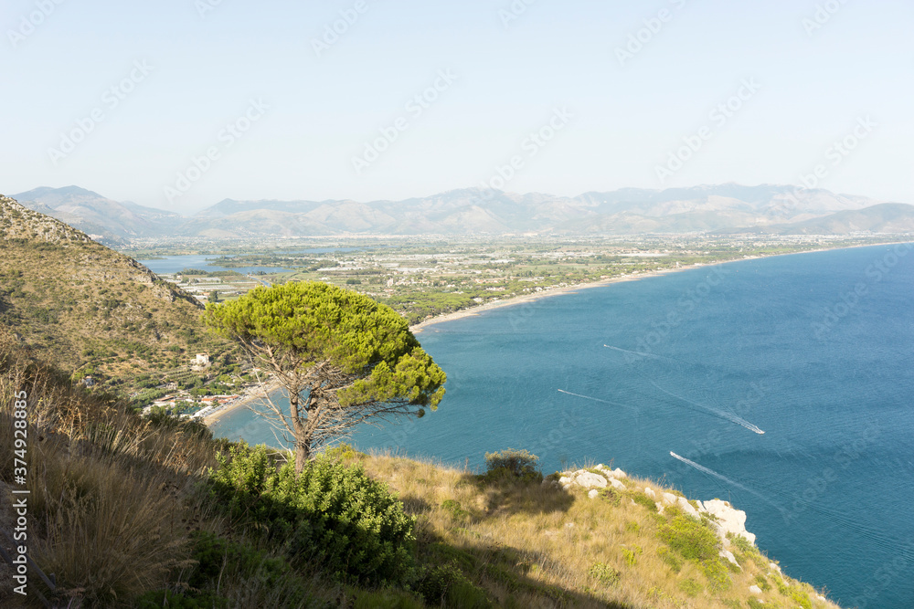 View of mount Circeo and Terracina on the Italian Coast.