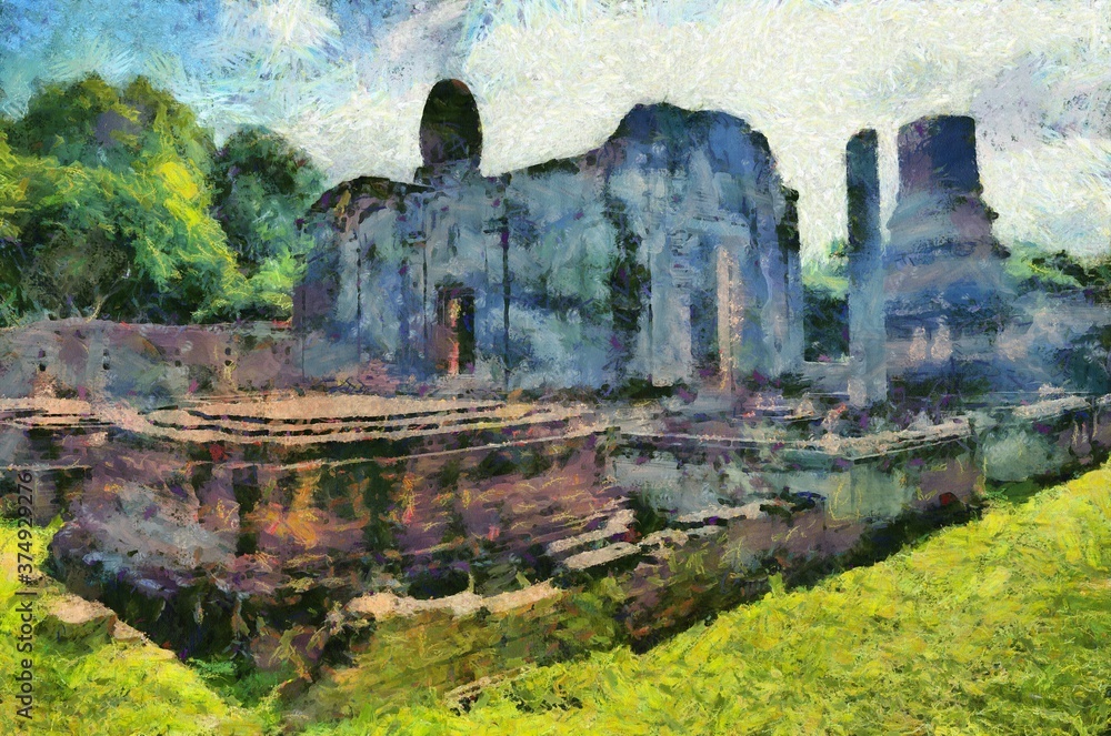 Remains of ancient ruins in thailand Illustrations creates an impressionist style of painting. Remains of ancient ruins in thailand Illustrations creates an impressionist style of painting.