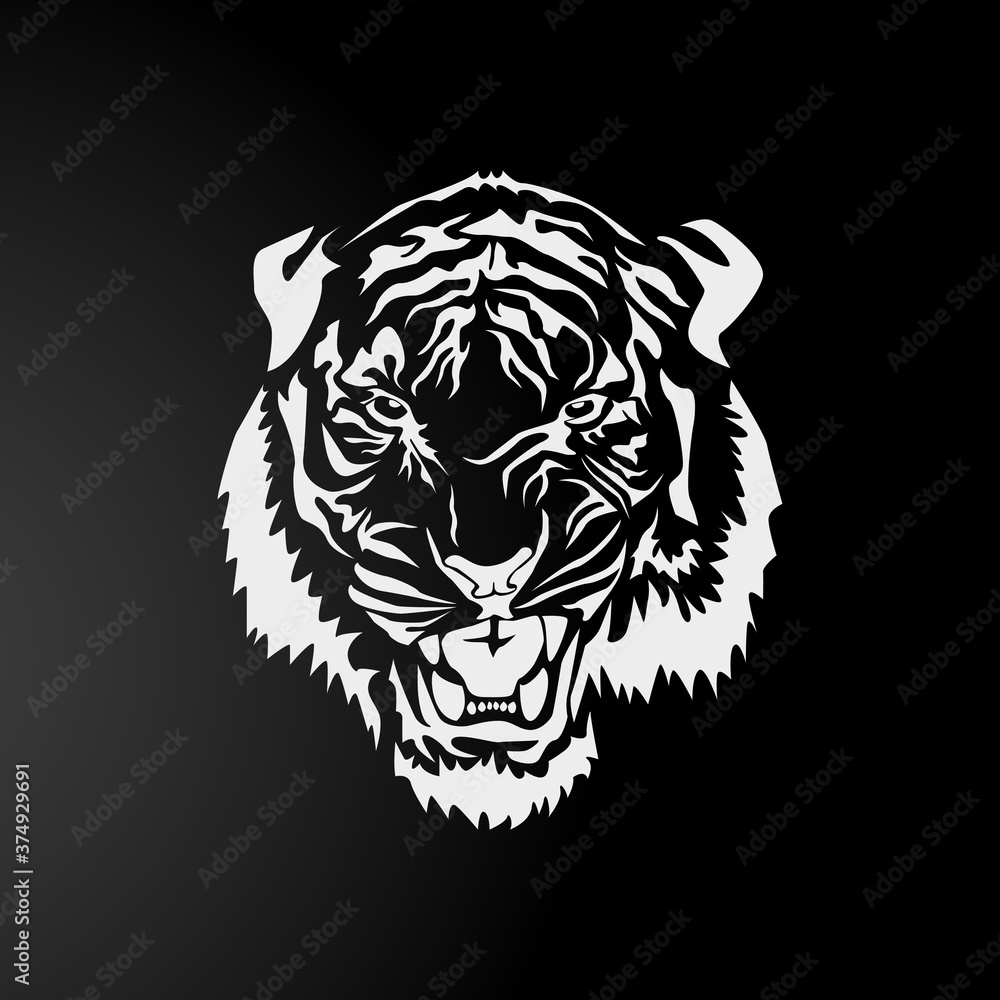 Black and White Tiger in Tribal Style
