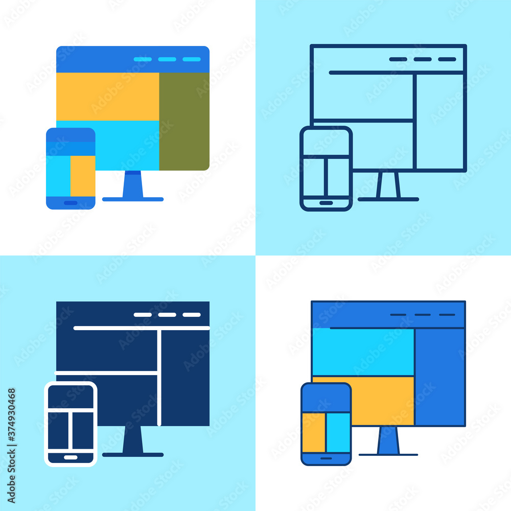 Responsive design icon set in flat and line style Responsive design icon set in flat and line style