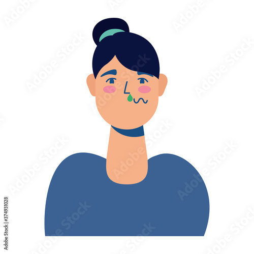 young woman sick colorful character