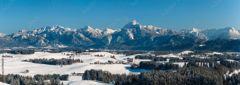 beautiful panoramic landscape in Bavaria in winter