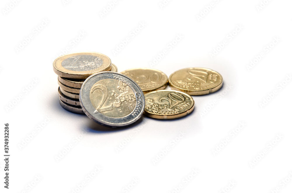 Euro Currency Coins Pile on White Background with Copy Space Euro Currency Coins Pile on White Background with Copy Space