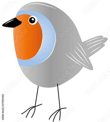 Funny robin bird, vector digital illustration