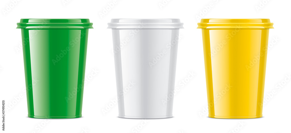 Set of colored plastic cups. Glossy surface version. 1/2 part. Set of colored plastic cups. Glossy surface version. 1/2 part.