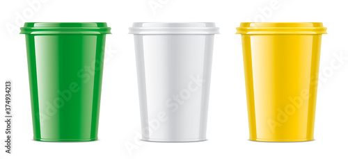 Wallpaper Mural Set of colored plastic cups. Glossy surface version. 1/2 part. Torontodigital.ca