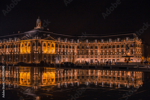 The water mirror plaza in Bordeaux, at nigh.