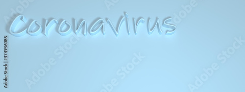 Blue three-dimensional inscription on a light blue background. Coronavirus. Title. 3D rendering.
