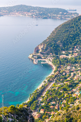 The coastal view of  Eze, the small town in Provence, France.