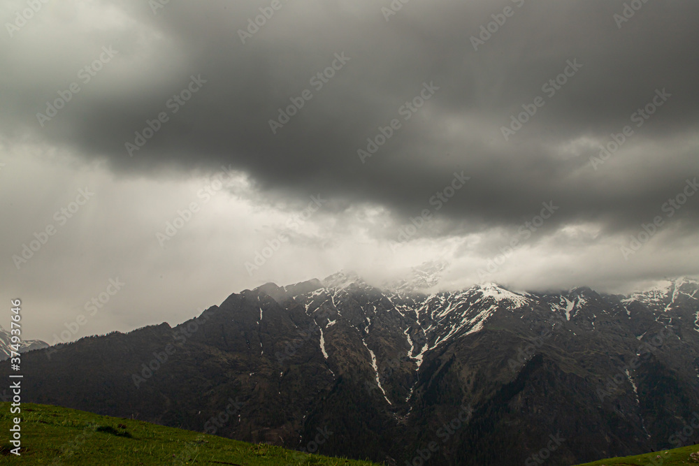 Beautiful View of Himalayas mountains peak from kheerganga,bunbuni,himachal pradesh