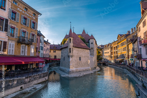 The sunset view of the old town of Annecy, Provence, France.