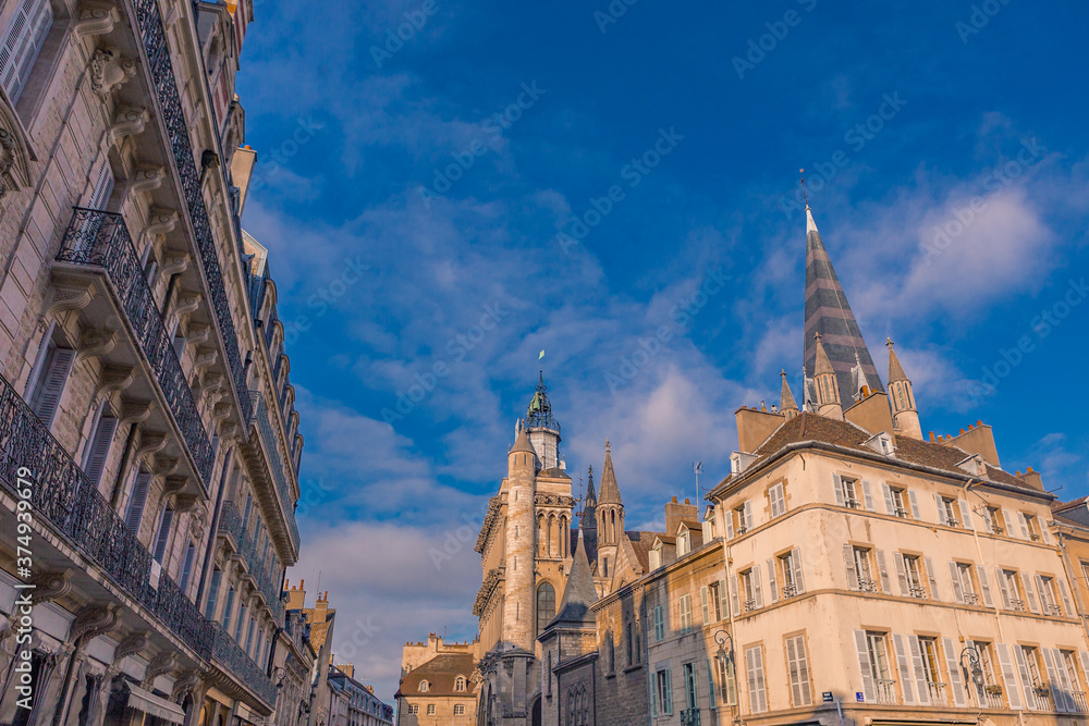 Street view of old town Dijon, in France.