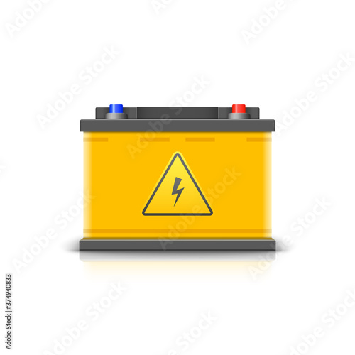 Car battery realistic icon. Electric accumulator charger. Battery power vehicle energy generator car