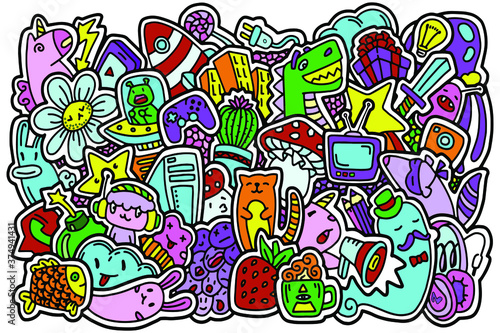 Vector illustration. Hand drawn doodle. Computer games and cartoon characters. Illustration for a children's book.
