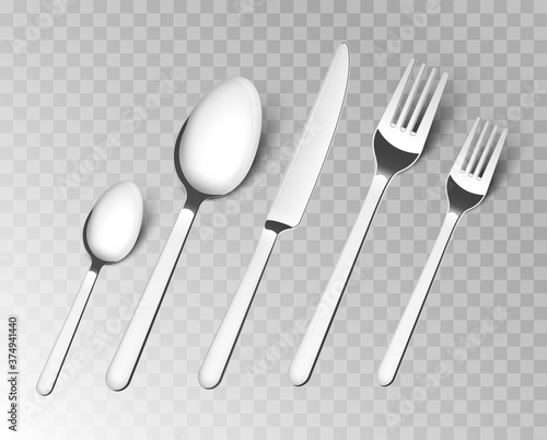 Silverware fork spoon cutlery isolated vector metal set. Knife silver steel kitchen tableware