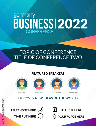 Business conference simple template invitation. Geometric magazine conference or poster business meeting design banner