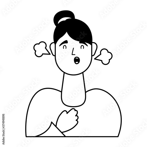 young woman sick with fever avatar character