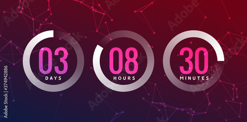 Time countdown clock timer circle number. Stopwatch vector count counter digital ui modern timer