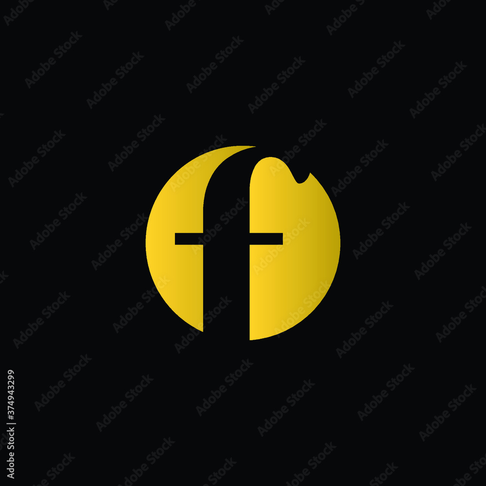 Obraz premium Initial Letter F in black color inside a gold circle