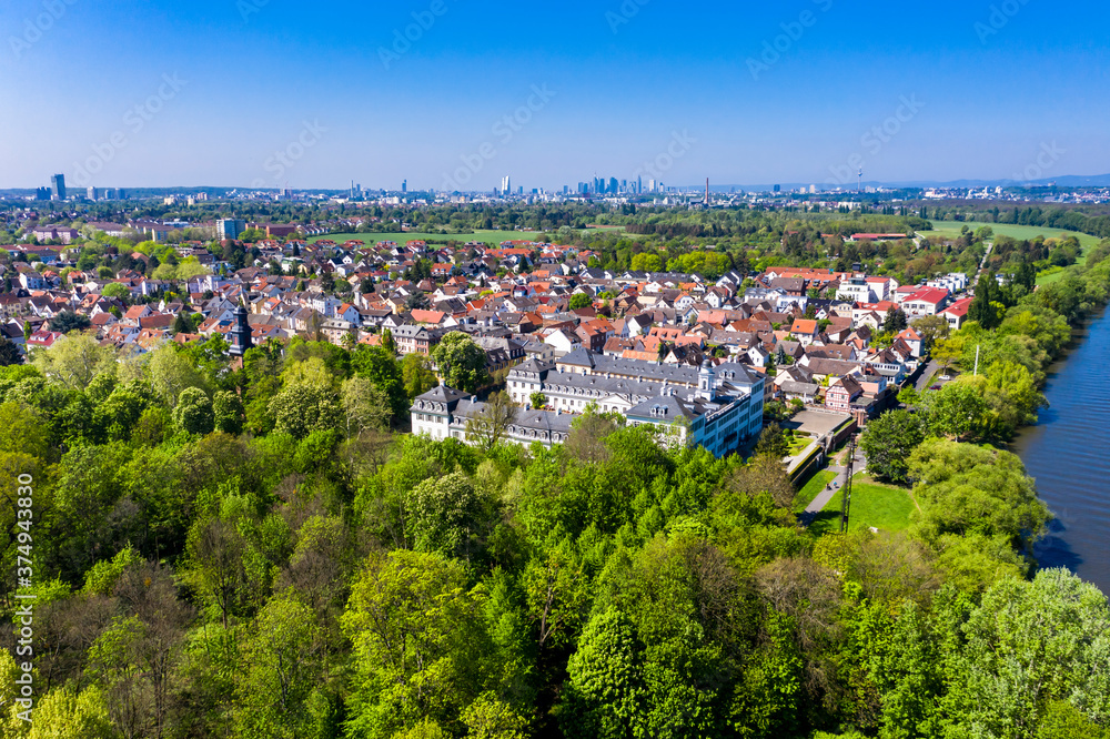 Aerial view of Rumpenheim Castle, Offenbach, Hesse, Germany