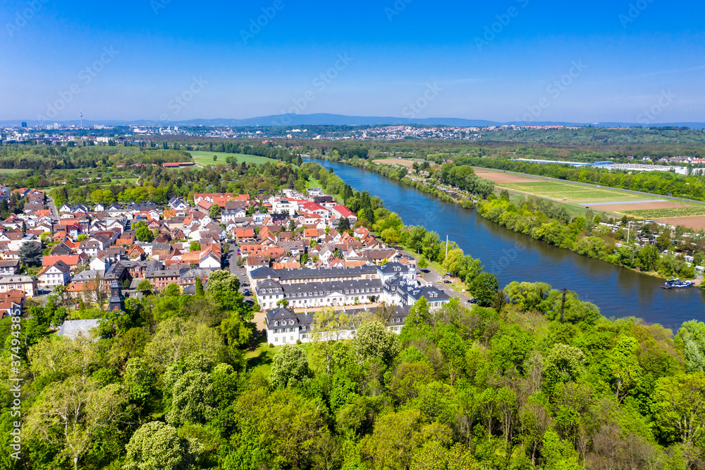 Aerial view of Rumpenheim Castle, Offenbach, Hesse, Germany