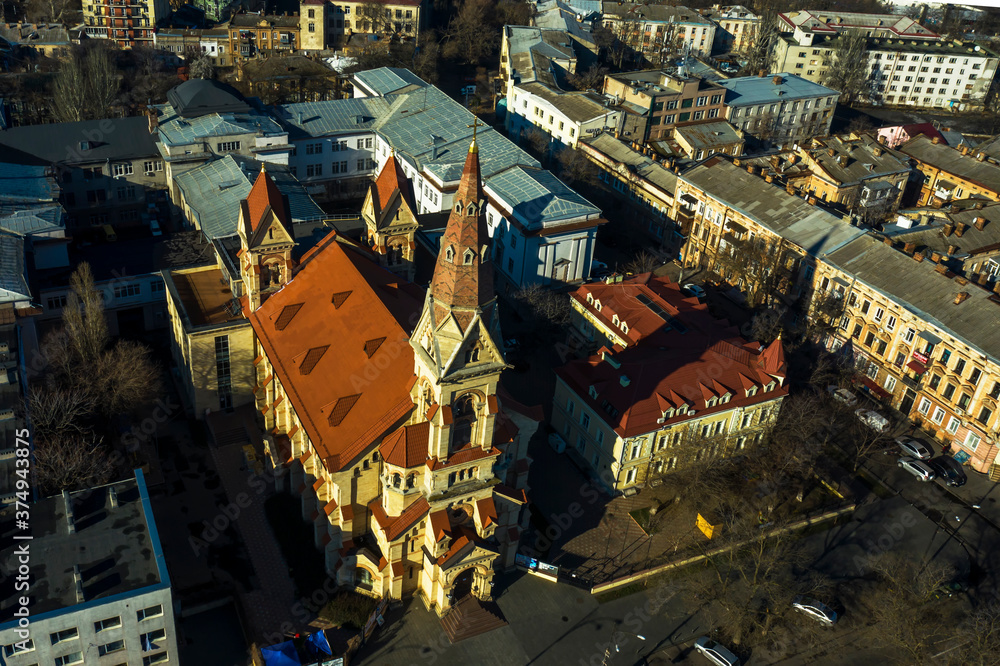 Air photo of St. Paul's Lutheran Church in Odessa, Ukraine