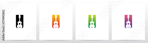 Guitar On Letter Logo Design U
