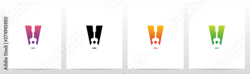 Guitar On Letter Logo Design V