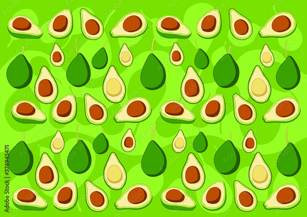 avocado fruit and half isolated colorful pattern design background illustration vector 