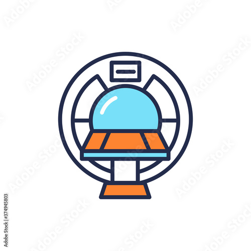 MRI machine scan device in hospital color line icon. Health care. Isolated vector element. Outline pictogram for web page, mobile app, promo.