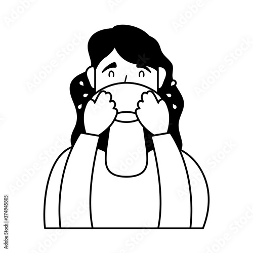 young woman sick with runny nose character