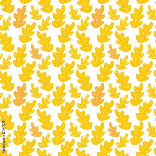 Seamless pattern with yellow and orange oak leaves . Vector illustration on white