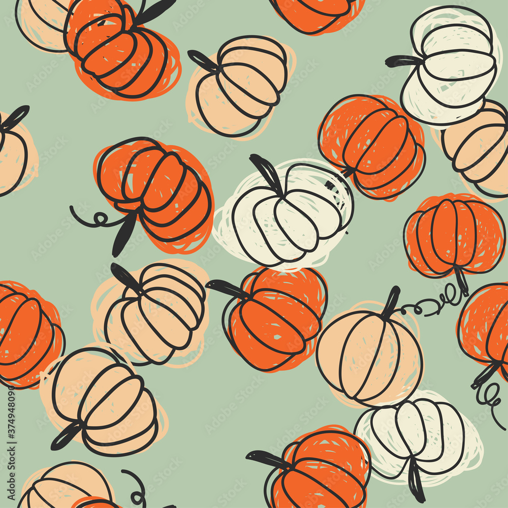 Seamless pattern with pumpkins. Beautiful background for Thanksgiving, halloween, autumn.