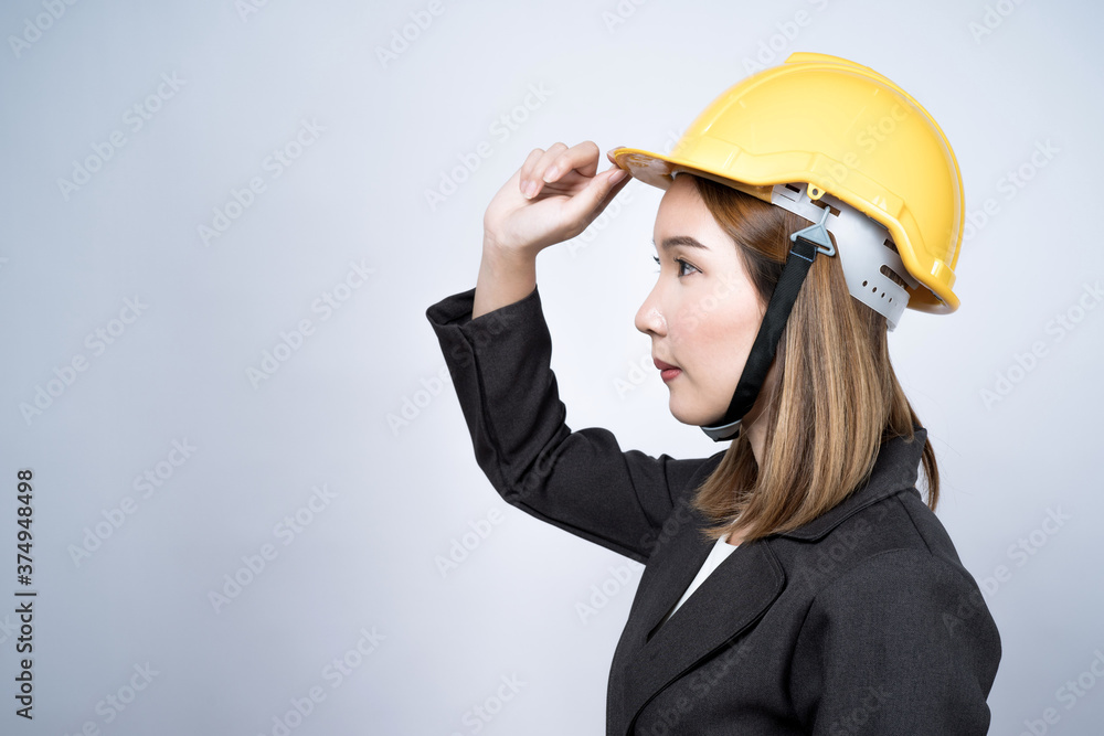 Asian female engineer, Isolated on white background. Asian female engineer, Isolated on white background.