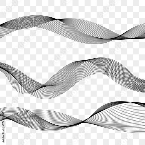 Black transparent wavy lines. Blend with monochrome shapes