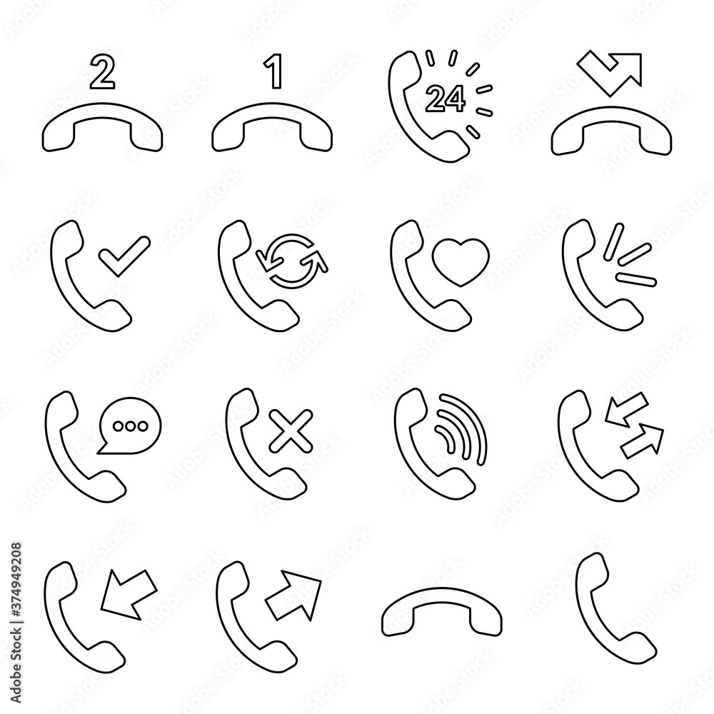 Naklejka premium Phone icon vector set. Call icon set for web and mobile app. Handset vector. Thin line style. Outline sign