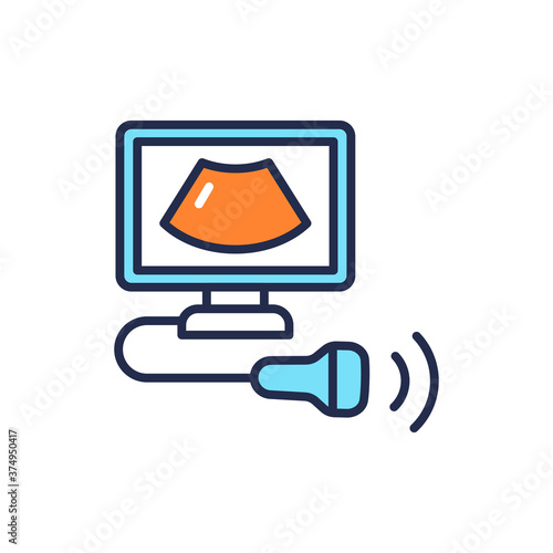 Ultrasonic diagnostic system color line icon. Outline pictogram for web page, mobile app, promo 