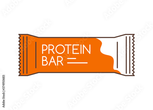 Protein bar icon. Protein snack chocolate energy mockup. Vector flat packet design