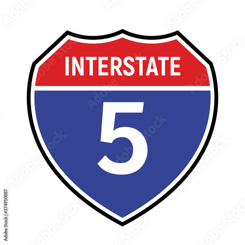5 route sign icon. Vector road 5 highway interstate american freeway symbol