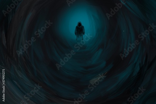 abstract shadow look like a guy stand in the cave