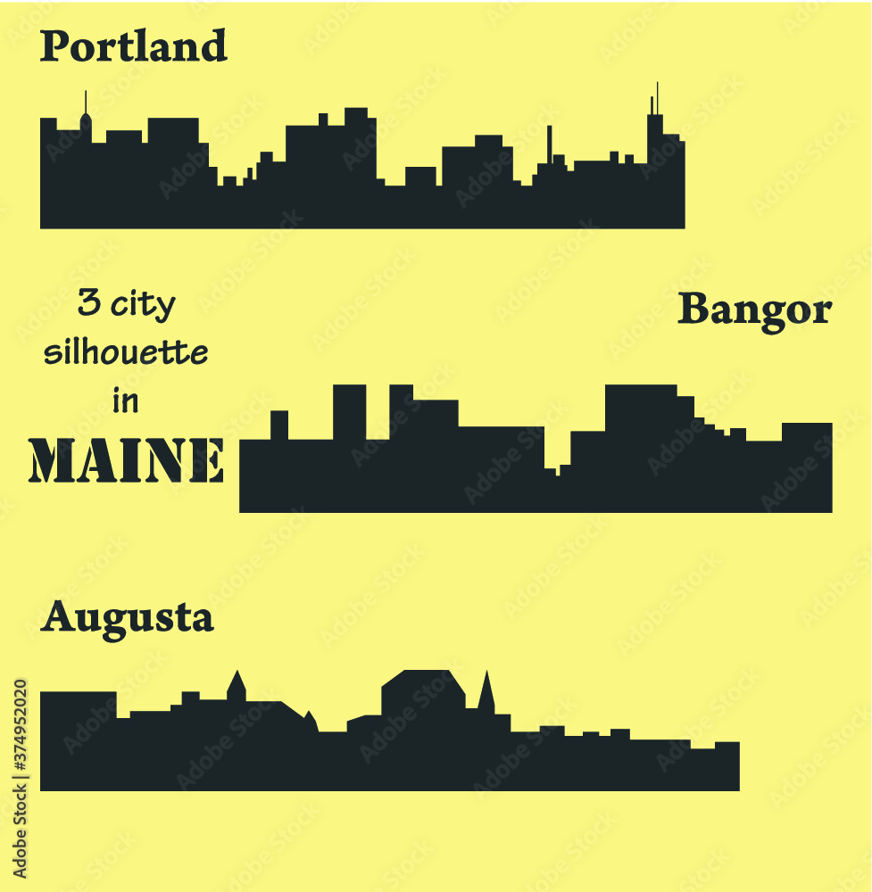 Set of 3 City silhouette in Maine