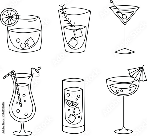 set of different drinks cocktails