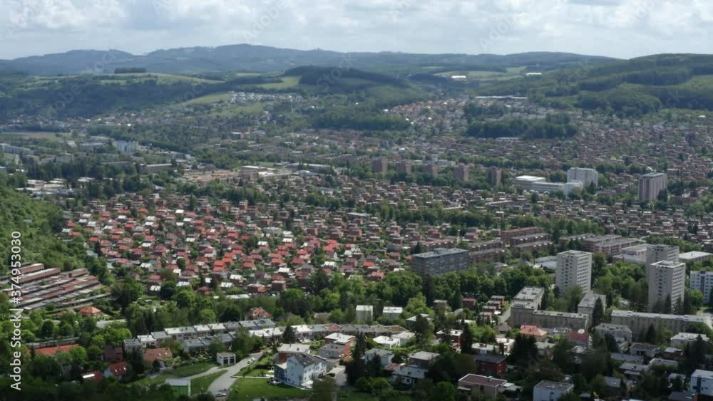 Rising Aerial Shot Of Travel Destination Zlin City, Czech Republic Rising Aerial Shot Of Travel Destination Zlin City, Czech Republic