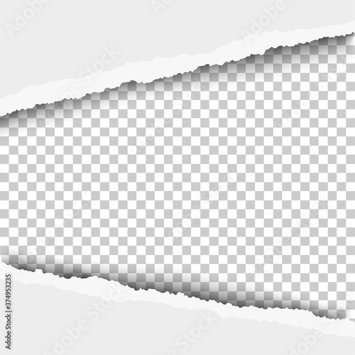 Torn, snatched window in sheet of white paper. Vector template paper design.