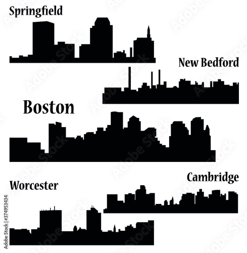 Set of 5 city in Massachusetts ( Boston, Cambridge, Springfield, New Bedford, Worcester )