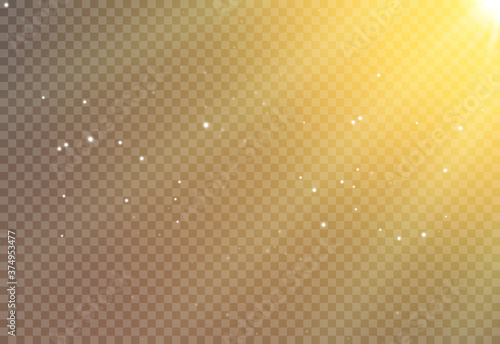 Sun light flare background effect, Sunlight ray glowing beam on transparent, warm shine glare