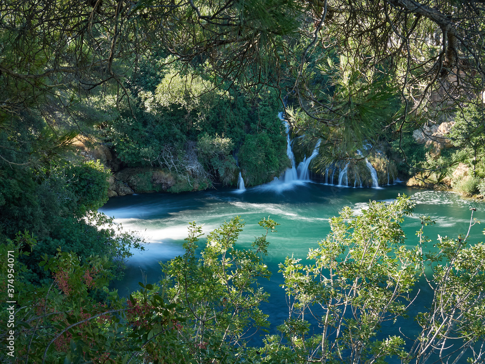 Obraz premium View of the waterfalls and cascades of Skradinski Buk on the Krka river. Krka National Park, Dalmatia, Croatia