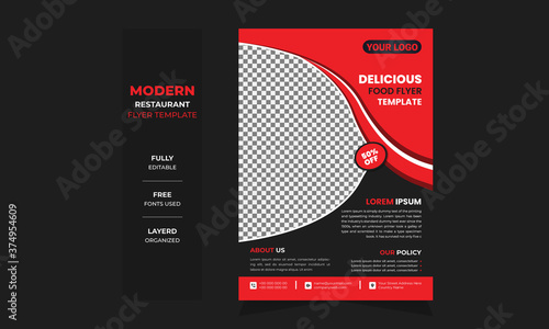 creative delicious food restaurant flyer template design with black and red color 