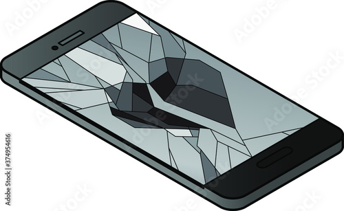 A smartphone with a cracked screen in the shape of a broken heart. Concept for ending a relationship or terminating an employee. photo